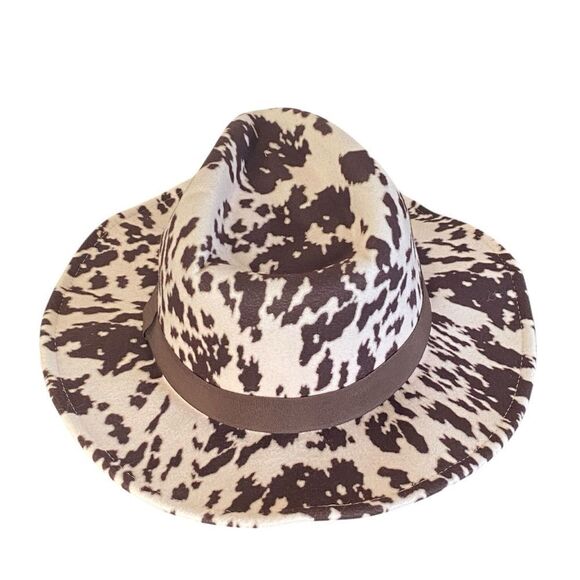 Brown & Ivory Beige Cow Print Brown Band Western Cowboy Hat NWT main image 8